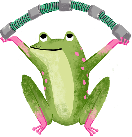 Illustration of a frog holding the Spring Distraction System above its head